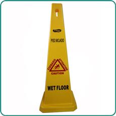 Janitorial Supplies General - Caution Sign Wet Floor Cone 4 Sides Eng/Span Yellow 35 IN
